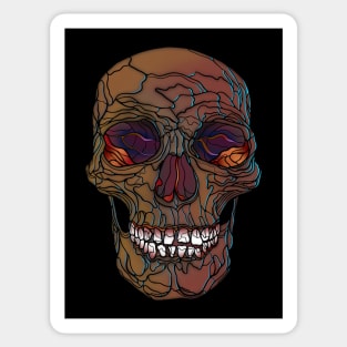 Colorful tan brown skull with dark red interior Sticker